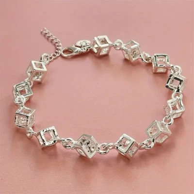 modernes Armband mit Zirkonia Würfeln für Damen Mädchen 925 Sterlingsilber - Bild 1 von 4