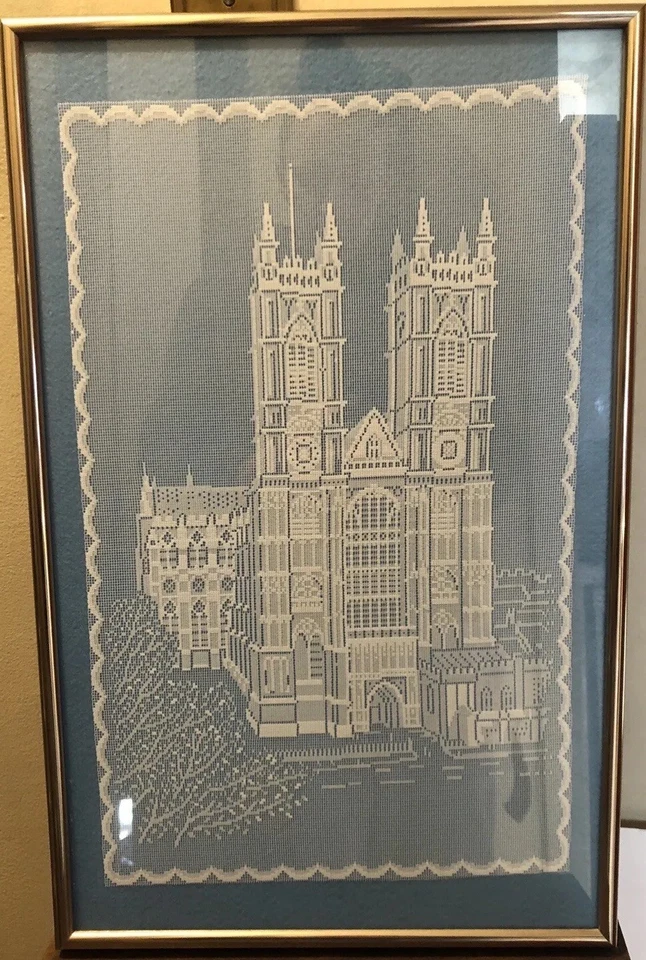 "Abadía de Westminster vintage enmarcada de 23""x14"" en arte de pared genuino de encaje Nottingham" Foto 1 de 4