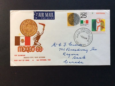 BroadviewStamps Australia #442-43 FDC.  Mexico City Olympics. - Image 1 of 3