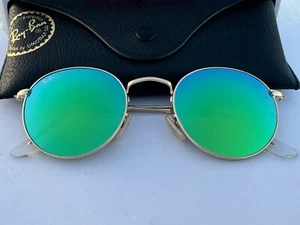 New Ray-Ban RB3447 112/19 Round Matte Gold Green Flash Mirror Sunglasses 50mm - Picture 1 of 6