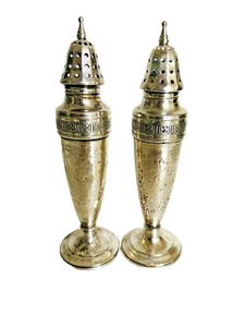 Nachlass Vintage gehämmert Sterlingsilber Zement geladen Salz & Pfeffer Set 5,25" Höhe - Bild 1 von 3