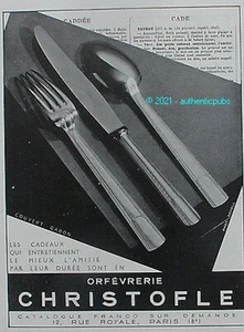 PUBLICITE CHRISTOFLE COUVERTS MODELE GABON ORFEVRERIE DE 1937 FRENCH AD PUB RARE - Imagen 1 de 1
