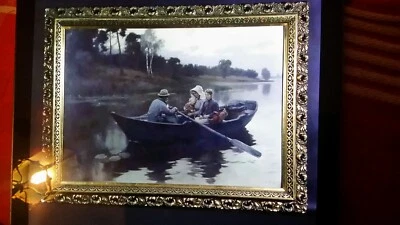 Farblithografie "Feierabend" Bertold Genzmer um 1900  - Bild 1 von 4