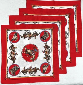 Lot of 4 vintage 80s COWBOY BANDANAS horse bronco western cartoon handkerchief - Picture 1 of 7