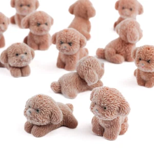 Bulk Lot of 12 Miniature 1-1/4" Tall Flocked Brown Puppy Dogs - Picture 1 of 5
