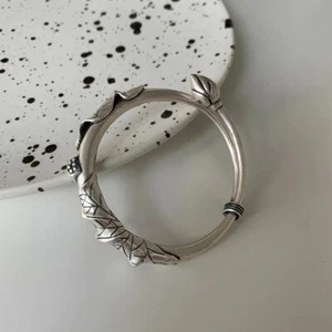 925 Sterling Silver Vintage Elegant Unique Lotus Cuff Bracelet Bangle Gift - Picture 1 of 6