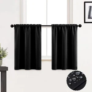 XTMYI Bathroom Curtains Window Short,Small 30"W x 36"L (Pack of 2), Black - Picture 1 of 7