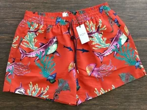 Nuovi costumi da bagno PAUL SMITH da uomo nuoto corti squali hawaiani rossi grandi nuovi con etichette $175 usd - Foto 1 di 8