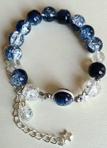 Beaded Silver Charm Bracelet, Dark Blue Silver Planet Stars, Crystal Beads, UK - Picture 1 of 7