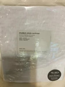 West Elm Two (2) Modern Circle Contrast Curtains 48x96 White & Frost Gray NWT! - Picture 1 of 1