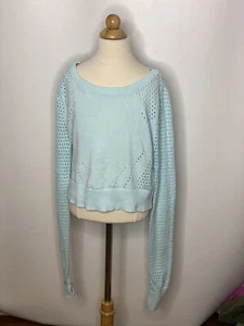 Ivivva Lululemon Girls Blue Open Weave Crop Sweater Sz 12 Dance - Picture 1 of 4