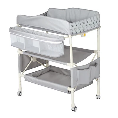4-in-1 Baby Changing Table Adjustable Infant Diaper Station w/ 4 Lockable Wheels - image 1 of 4