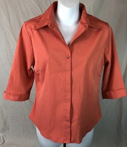 Vintage Rue 21 Top M Dk Coral 3/4 Sleeves Hidden Button Career Office 90s Y2K - Picture 1 of 7