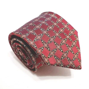 Chanel Necktie Burgundy Geometric Pattern Silk Neck Tie Made in Italy - Picture 1 of 5