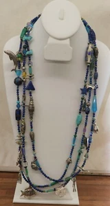 STERLING SILVER TURQUOISE LAPIS AMETHYST CLOISONNÉ STONE CHARM NECKLACE WOW - Picture 1 of 8