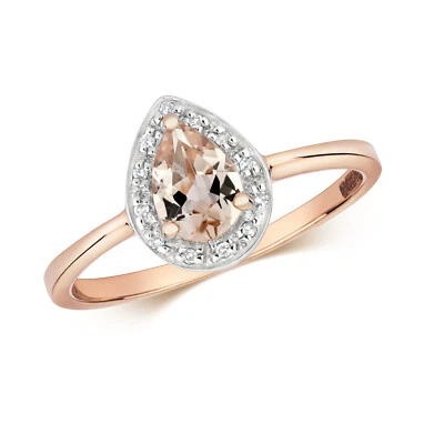 Real Morganite Pear and Diamond Ring Solid Rose Gold Cluster Size J-Q - Image 1 of 4