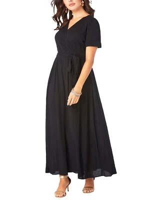 NEW Roaman's Women's 1X 22/24 Crinkle Wrap Flowy Maxi Dress Black  - Image 1 of 4