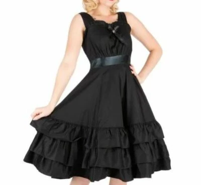 New Hearts & Roses Frills Thrills Swing Dress Womens 6 Black Full Tiered Pin Up - Image 1 of 4