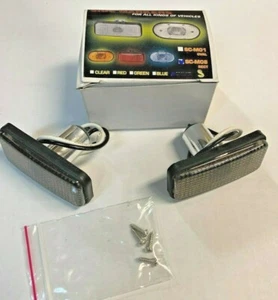 TWO UNIVERSAL RECT SMOKE SIDE MARKER TURN SIGNAL LIGHTS WITH 194 T-10 BULB ML-08 - Picture 1 of 3