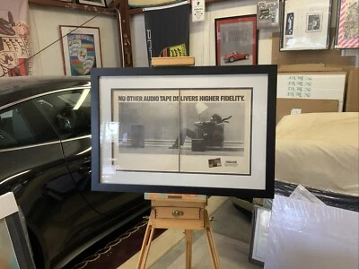 Vtg Maxell Blown Away Man In Chair Large 2 Page Print Ad Original Framed - Image 1 of 4