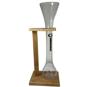 Georgia Bulldogs Half Yard Beer Glass 18" Tall w/ Wood Stand Drink Man cave - Picture 1 of 10