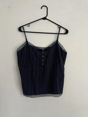 Vtg Express Y2k 100% Silk Babydoll Cami Size L Navy Lace Detail Size Zip - Image 1 of 4
