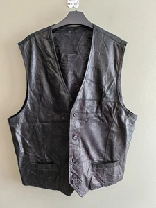 Vintage schwarze Lederweste Gilet Weste 2XL weich Knopf gefüttert 90er Western - Bild 1 von 14