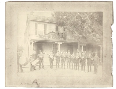 Antique Cabinet Card Photo BRASS BAND North Tonawanda NY Martinsville Hotel - Image 1 of 2