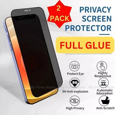 Privacy Anti-Spy Glass Screen Protector For iPhone 11 13 14 15 16 Pro Plus Max - Image 1 of 4