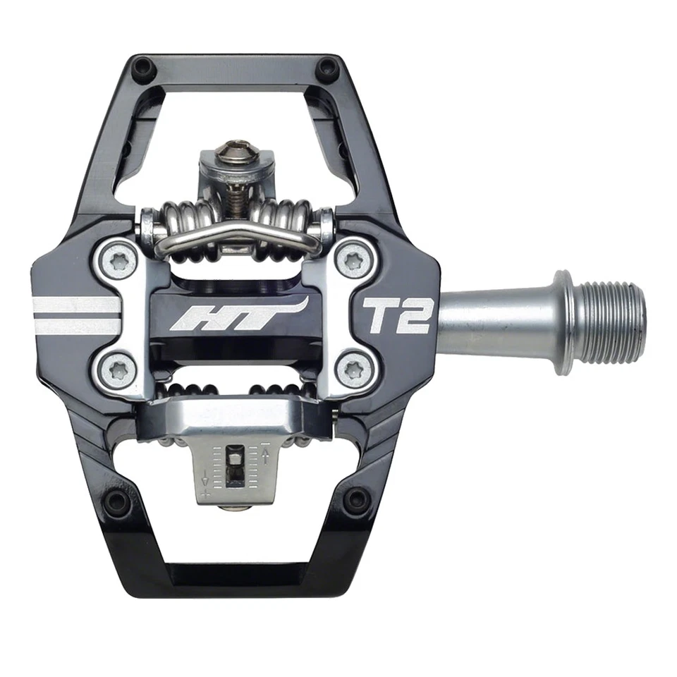 Pedales de plataforma sin clip de doble cara HT T2 9/16" cuerpo de aleación de eje cromado negro Foto 1 de 1