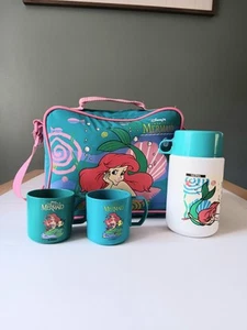 90s Vintage Disney The Little Mermaid Thermos Mug & Lunchbox Set W/ Strap Ariel - Bild 1 von 13