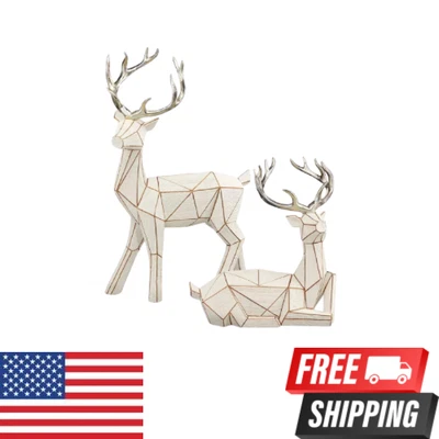 Juego de 2 Estatuas Geométricas de Ciervos Blanco Moderno Reno Estatuillas Decoración de Navidad Foto 1 de 4