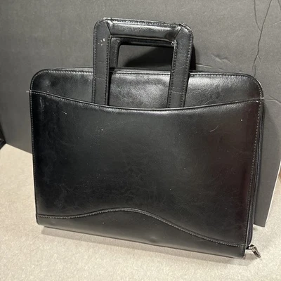 Vintage 1994 90s Black LEATHER 3 RING BINDER/NOTE BOOK Organizer Briefcase - Image 1 of 4