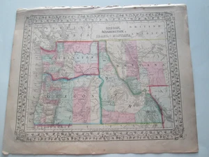UN (1) MAPA DEL ATLAS MITCHELL 1867/1870, "OREGÓN, WASHINGTON, IDAHO, MONTANA" - Imagen 1 de 3
