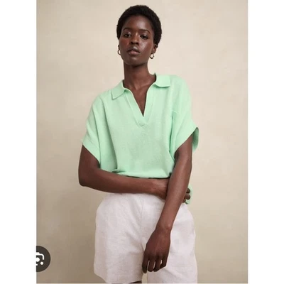 NWOT Banana Republic Women Polo Top XL/XXL Linen Oversized Johnny-Collar Sweater - Image 1 of 4
