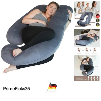 Extra großes J Schwangerschaftskissen Samt Bezug XXL Körperkissen verstellbar - Bild 1 von 4