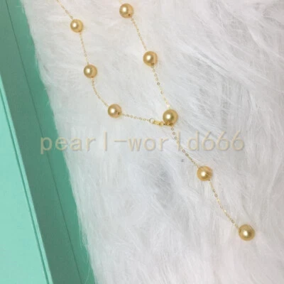 Natural 7-8mm South Sea Golden Round Single Pearl Pendant Necklace 14k Gold P - Image 1 of 4