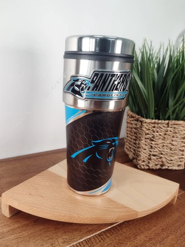 Carolina Panthers - Tumbler Mug w/ Metal Emblem - Coffee Mug - Travel Tumbler Cover