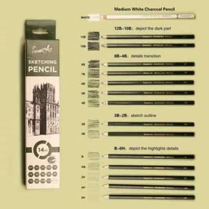 15PCS/Set Graphite Sketch Pencil Set White Charcoal Pen Artist - Picture 1 of 5