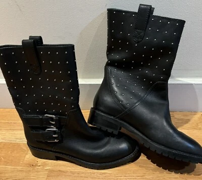 Novas Botas de Moto Banana Republic Prata cravejadas em Couro Preto, 6,5M - Imagem 1 de 4