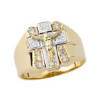 Solid Gold Bold Crucifix Ring in Two Tone   (Yellow/Rose/White) In 10K