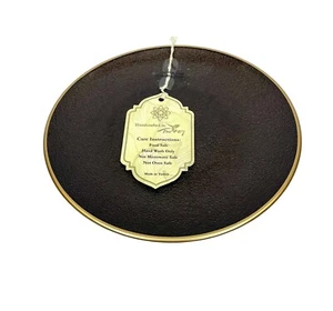 Turkish Glass 4 Salad Dessert Plates Set Brown Texture Gold Rim 8.25" NWT - Picture 1 of 11