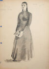 Antique WC Painting Young Woman Theatre Costume Design Signed