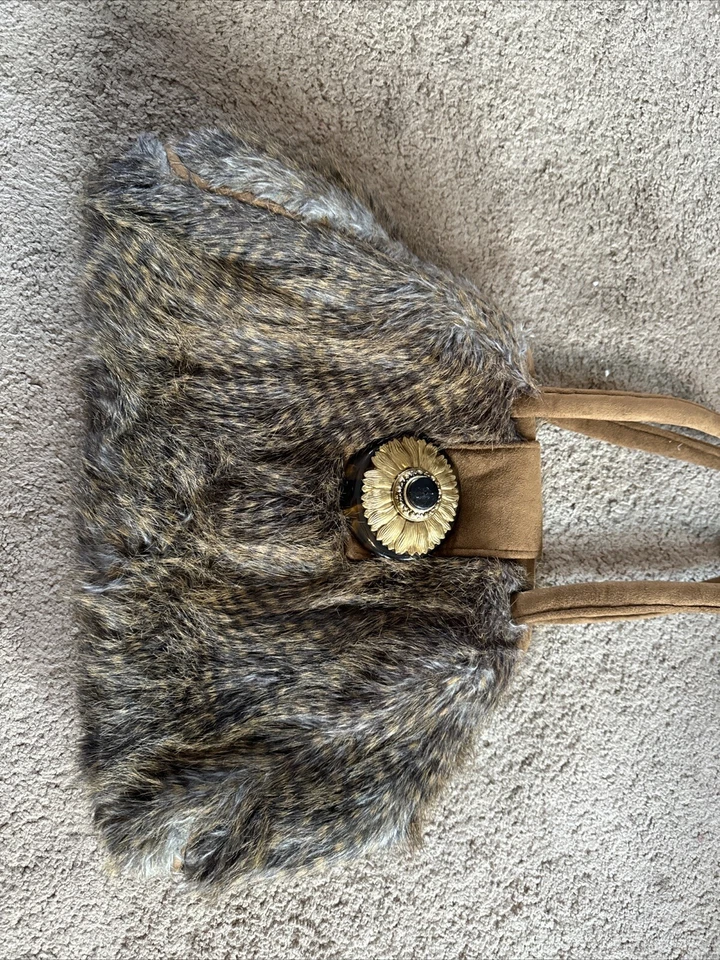 Leopard faux fur shoulder purse - Image 1 of 4