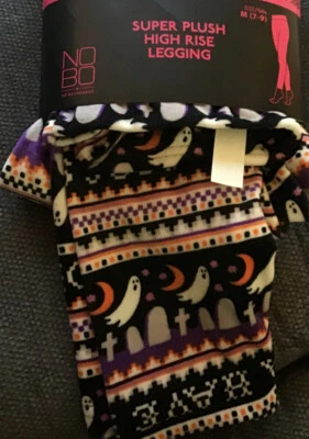 Junior S, M, L, XL, XXL Velour High Rise Ghoul Ghost Skulls Halloween Leggings - Image 1 of 4