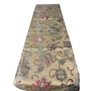 Rodeo Home Brocade Table Runner Floral Jacquard Tassel Ends Gold Beige Decor - Picture 1 of 7