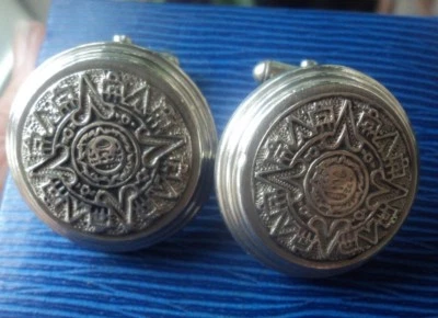 Gemelli In Argento Sterling Messicani Con Motivo Grande Vintage Messico - Immagine 1 di 4