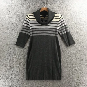 Connected Sweater Dress Womens M Gray Knit Striped 3/4 Sleeve Cowl Neck Casual - Picture 1 of 14