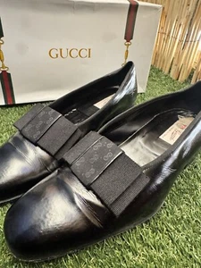 Vintage Gucci Patent Leather Opera FLATs WITH GG CANVAS Size 41 1/2 RARE - Picture 1 of 14