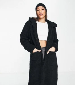 Brave Soul Tall heavenly longline borg teddy jacket in black size NEW with tags - Picture 1 of 3